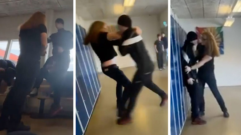 Den 16-årige eleven reser sig från en bänk och attackerar läraren Paul Carlbark som till slut kan hålla fast eleven och lugna ner honom.