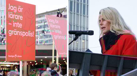 Montage med manifestation och Anna Olskog