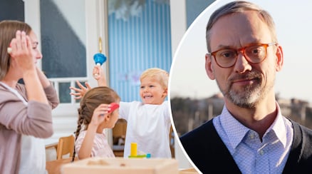 Eric Storbjörk, projektledare på Arbetsmiljöverkets inspektionsavdelning, bredvid genrebild av förskolemiljö.