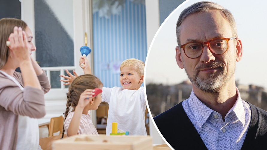 Eric Storbjörk, projektledare på Arbetsmiljöverkets inspektionsavdelning, bredvid genrebild av förskolemiljö.