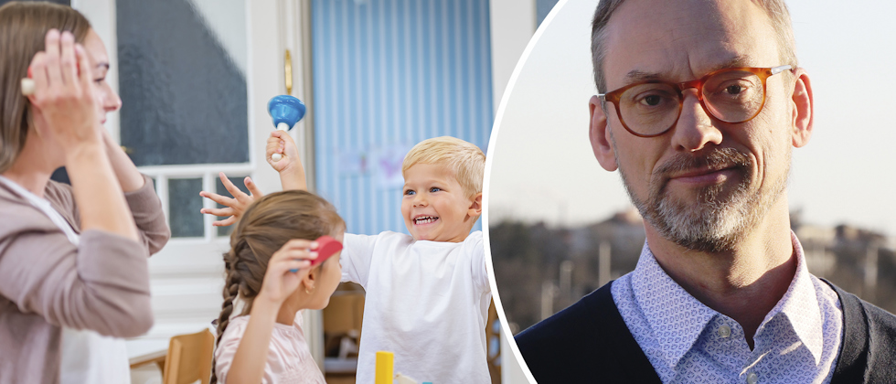 Eric Storbjörk, projektledare på Arbetsmiljöverkets inspektionsavdelning, bredvid genrebild av förskolemiljö.