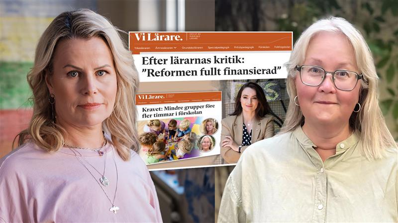En bild på tidigare debattartiklar i frågan och porträtt av Anna Olskog och Andrea Meiling