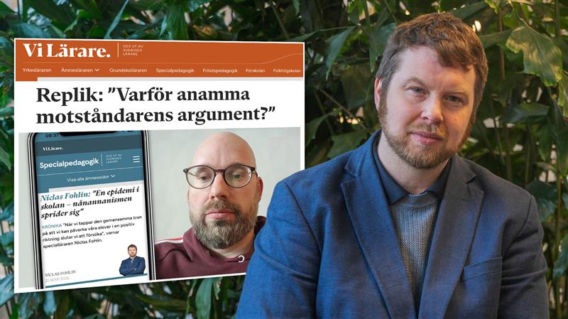 En bild av artikeln som kritiserade Fohlins artikel, och ett porträtt av Niclas Fohlin