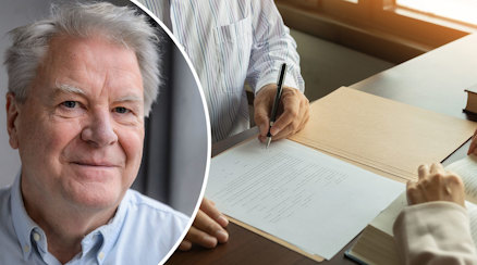 En bild på Anders Kjellberg och ett avtal som skrivs under.