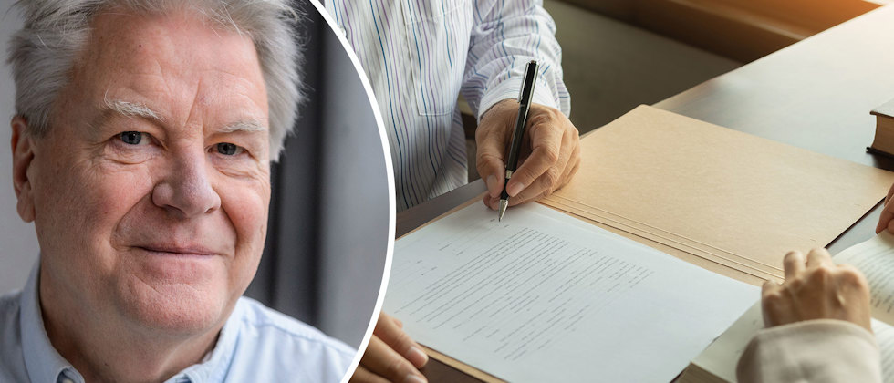En bild på Anders Kjellberg och ett avtal som skrivs under.