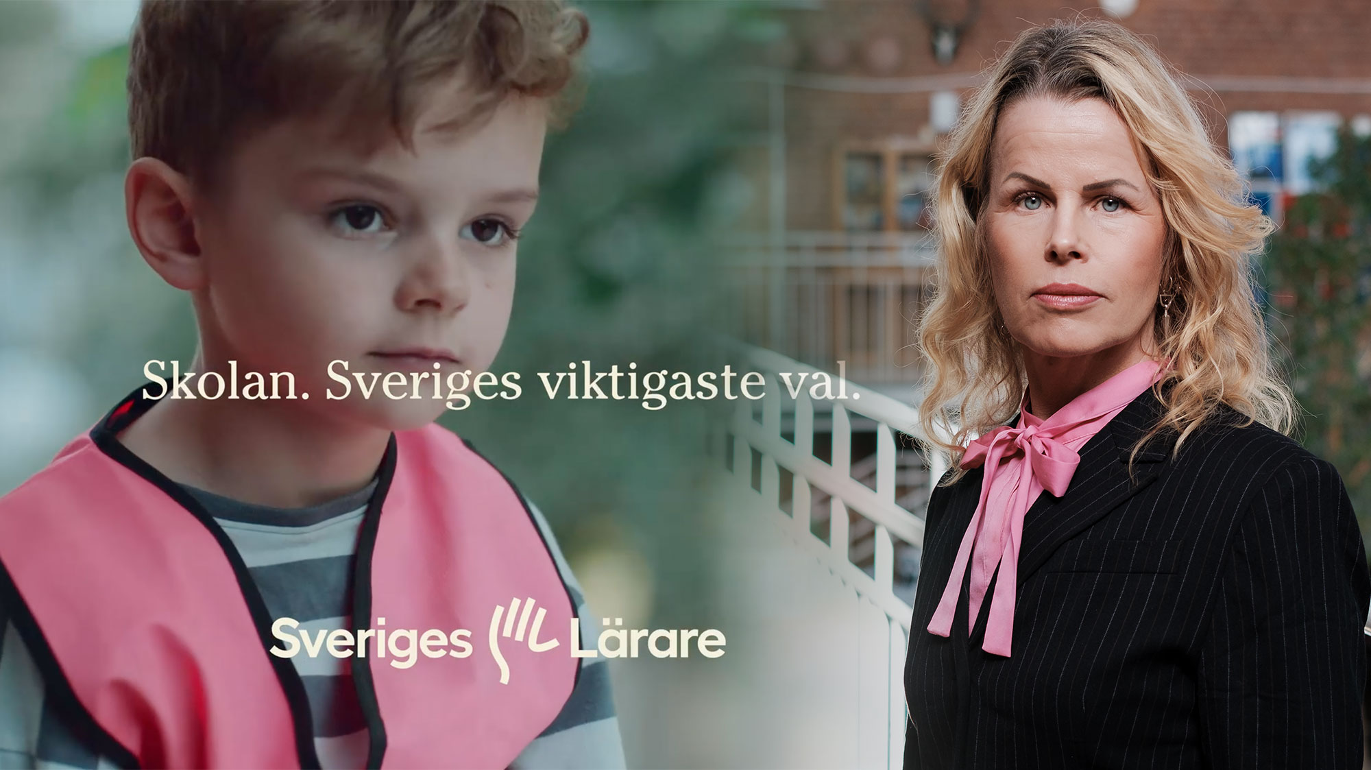 En bild ur Sveriges Lärares reklamfilm och ett porträtt av Anna Olskog