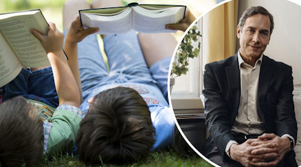 Barn som läser och Mats Malm, ständig sekreterare i Svenska Akademien