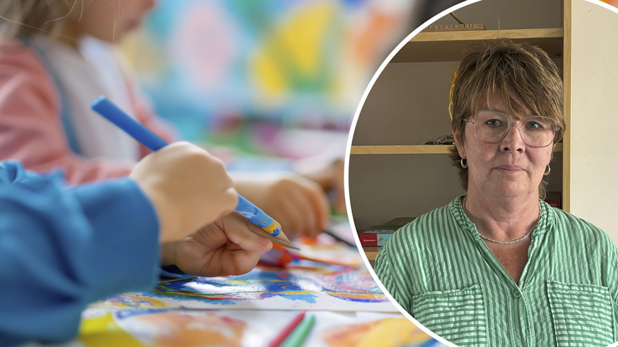Barn som målar och Susanne Malmqvist, lärare i fritidshem