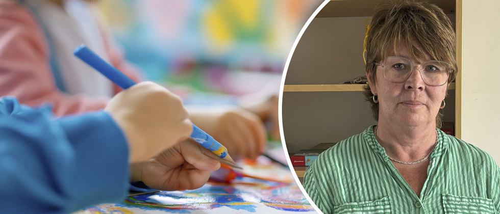 Barn som målar och Susanne Malmqvist, lärare i fritidshem