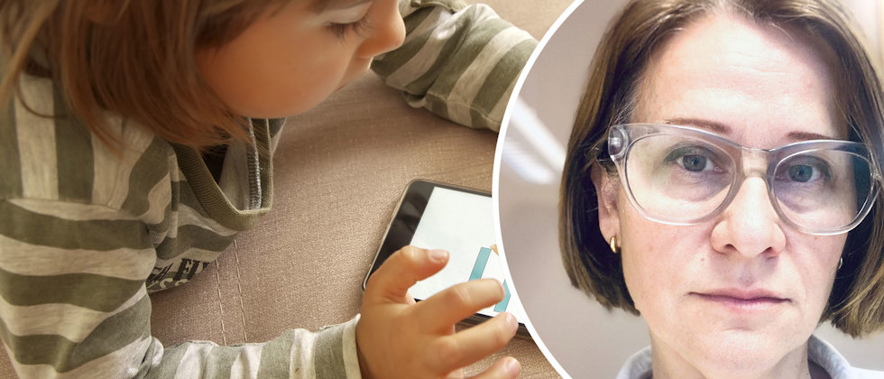 Ett barn med en mobiltelefon och Marijah Zdjelar