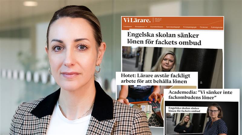 En skärmdump av Vi Lärares tidigare artiklar och ett porträtt av Sofie Lundkvist