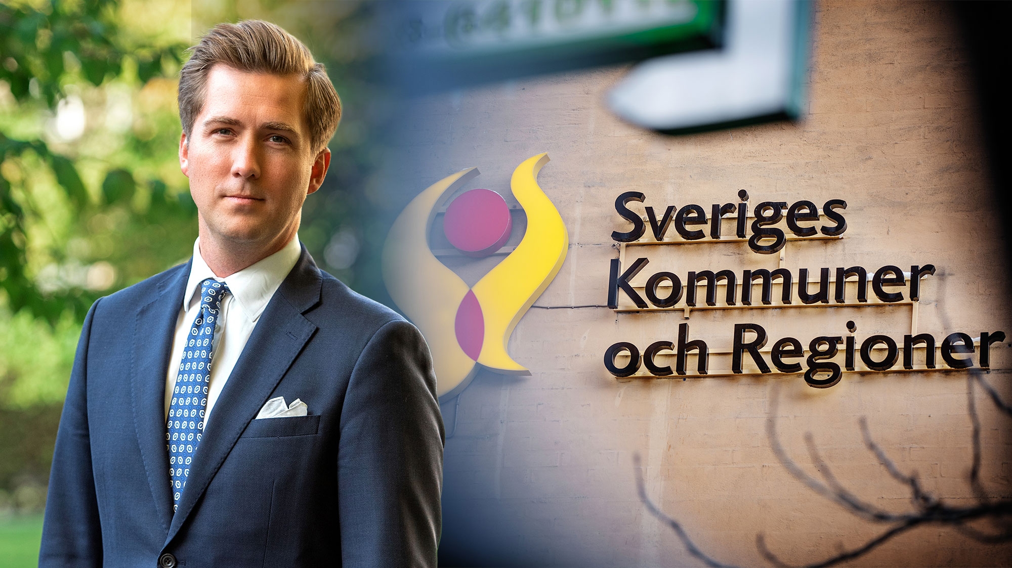 En bild av Carl-Johan Schiller och ett foto av en fasad med Sveriges kommuner och regioners logga