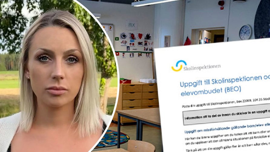 Ett porträtt av Elle Hellman och en bild från anmälan till Skolinspektionen