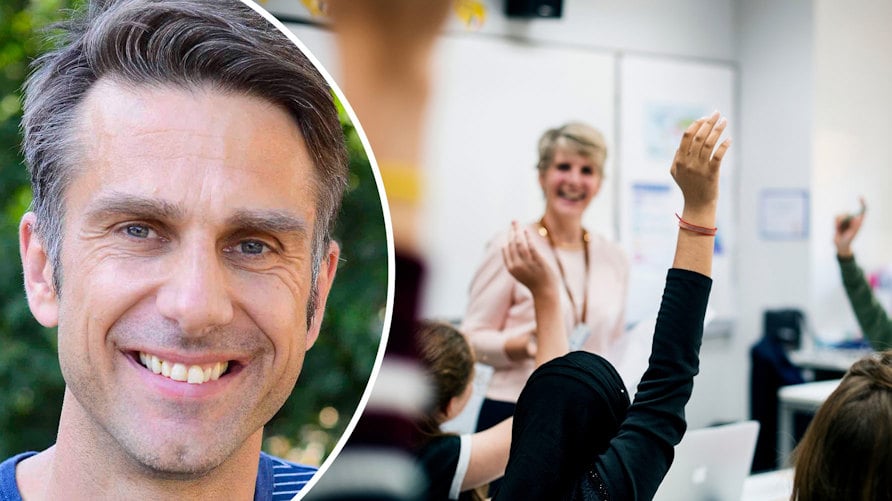 Ett porträtt av Erik Cardelus och en genrebild av en lärare under en lektion