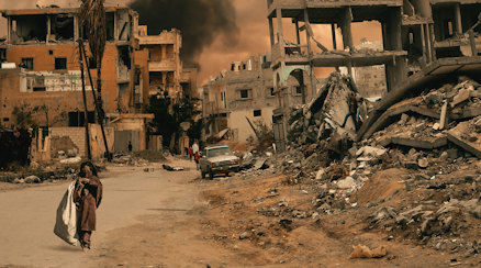 En bild från ett sönderbombat Gaza.