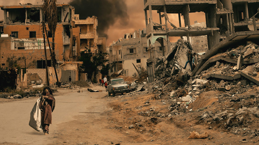 En bild från ett sönderbombat Gaza.