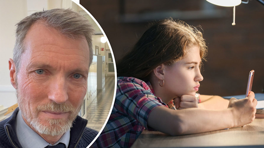 Janne Svärdhagen och en ung flicka som sitter och stirrar på sin skärm
