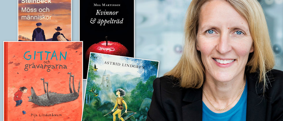 Jenny Edvardsson och exempel på böcker ur Läslistorn
