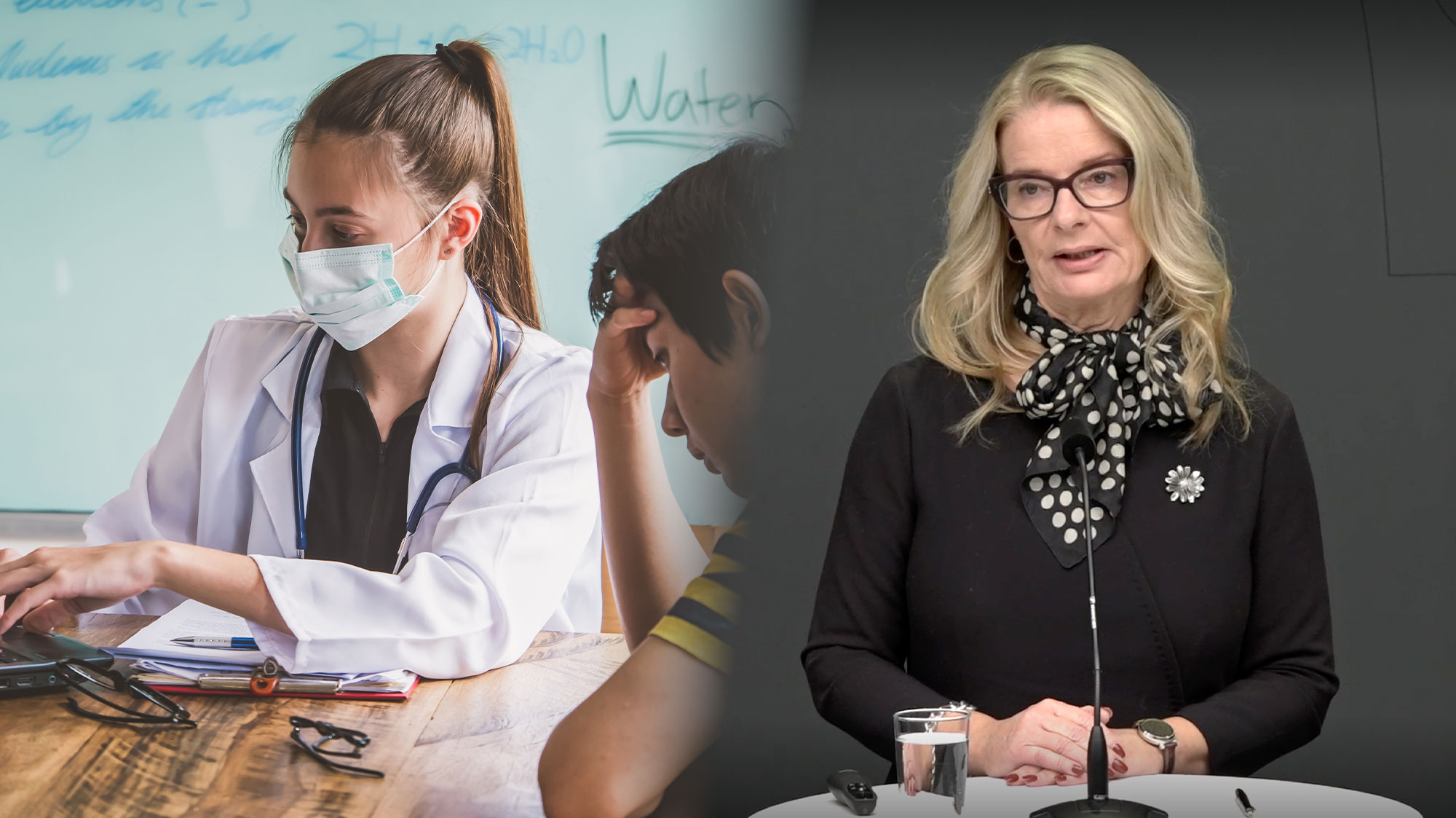 En genrebild av en sjuksköterska och en tonårig pojke och en bild av Lotta Edholm.