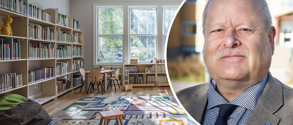 Pär Boström och ett skolbibliotek