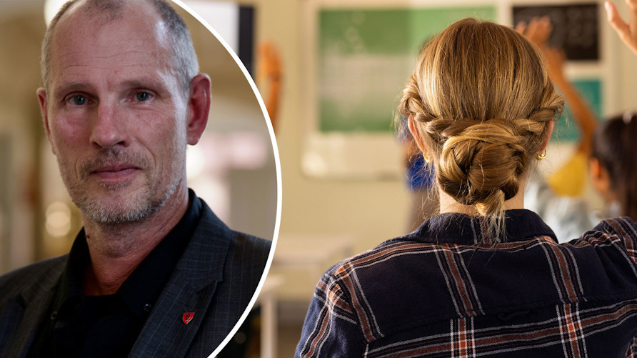 Grundskoledirektören Peter Bragner och en lektion med en bild av eleverna fotograferad bakifrån