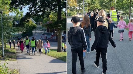 En grupp med elever på promenad