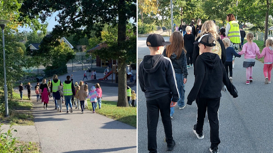 En grupp med elever på promenad