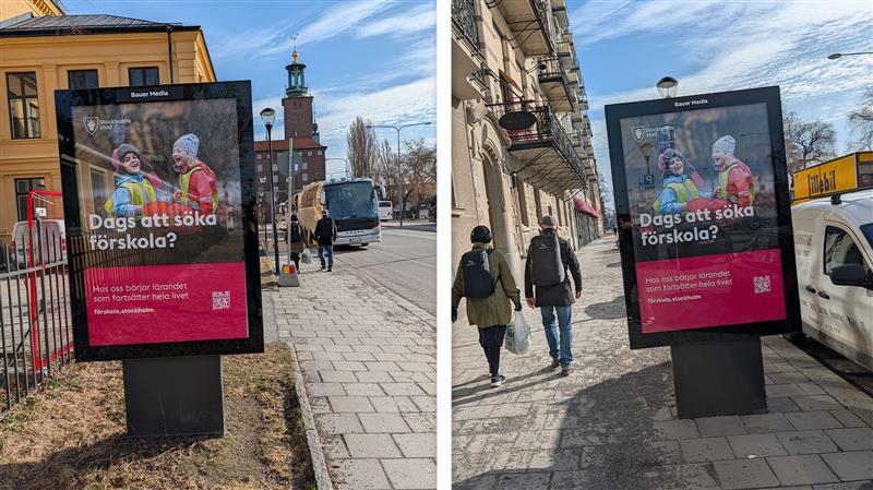 Två reklamskyltar med rubriken "Dags att söka förskola?"