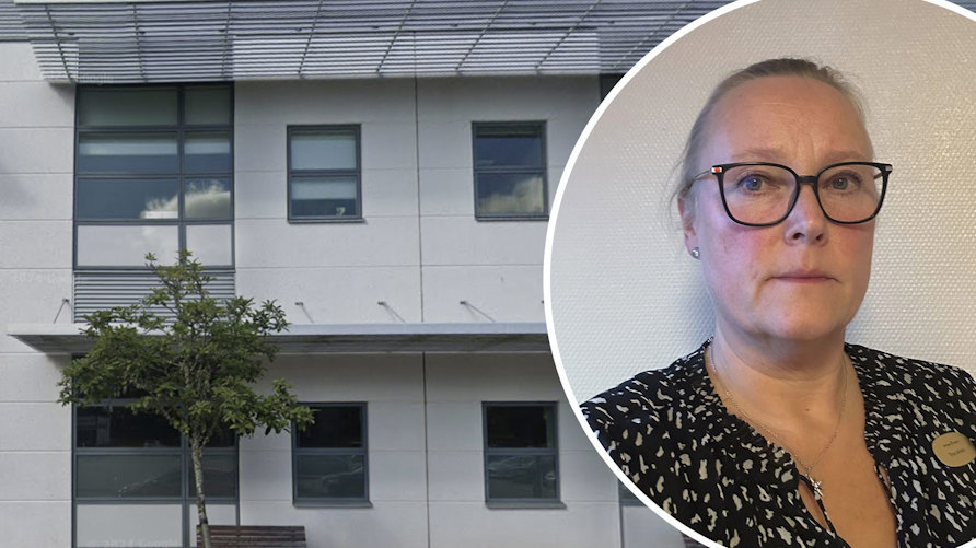 Sunnerbogymnasiets fasad och Tina Albin