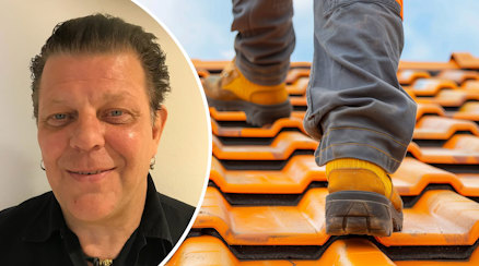 Thomas Magnusson och närbild av en person som går på ett tak