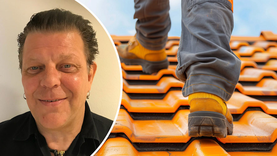 Thomas Magnusson och närbild av en person som går på ett tak