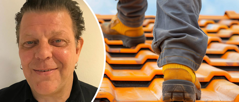 Thomas Magnusson och närbild av en person som går på ett tak