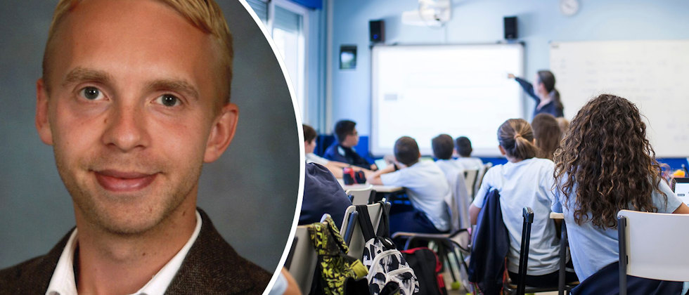Ett porträtt av William Malmsten och en genrebild av ett klassrum