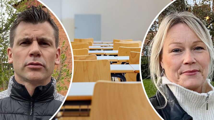 Porträtt av John Nilsson och Anne Pihlo, och en genrebild av ett tomt klassrum